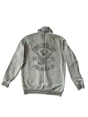 True Religion "Rebels" Sweatshirt Full Snap Cardigan Terry Jacket Grey Medium